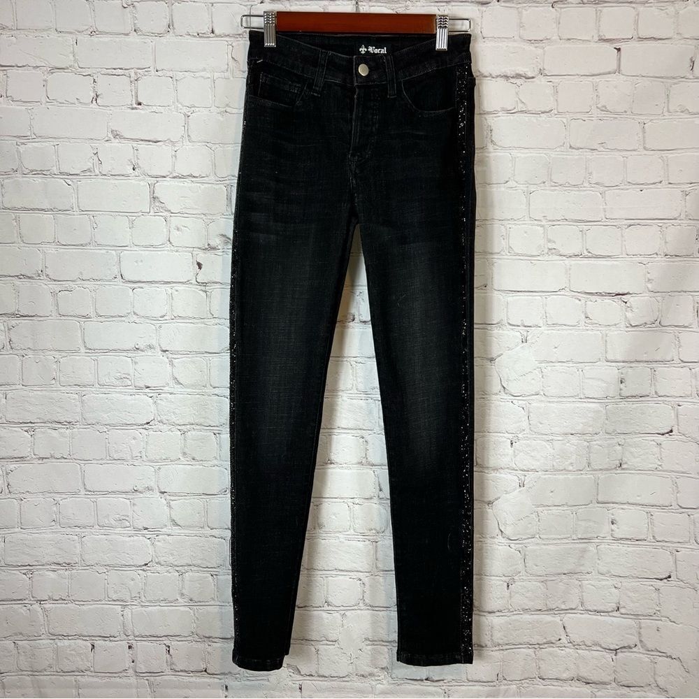 Vocal Black Skinny Denim Jeans with glitter tuxedo side size small